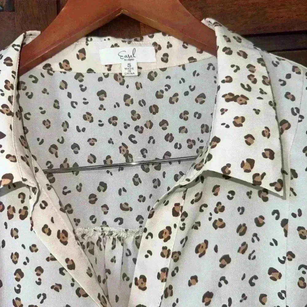 Easel Leopard Print flowing lightweight layers Dress, size Small! White & Brown - Picture 2 of 6